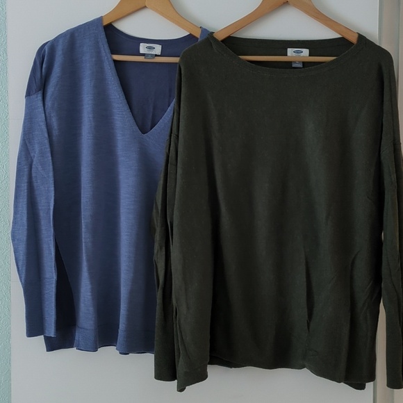 Old Navy Sweaters - Old Navy Blue & Green Two Lightweight Sweaters Bundle Fall Casual Relaxed Fit XL
